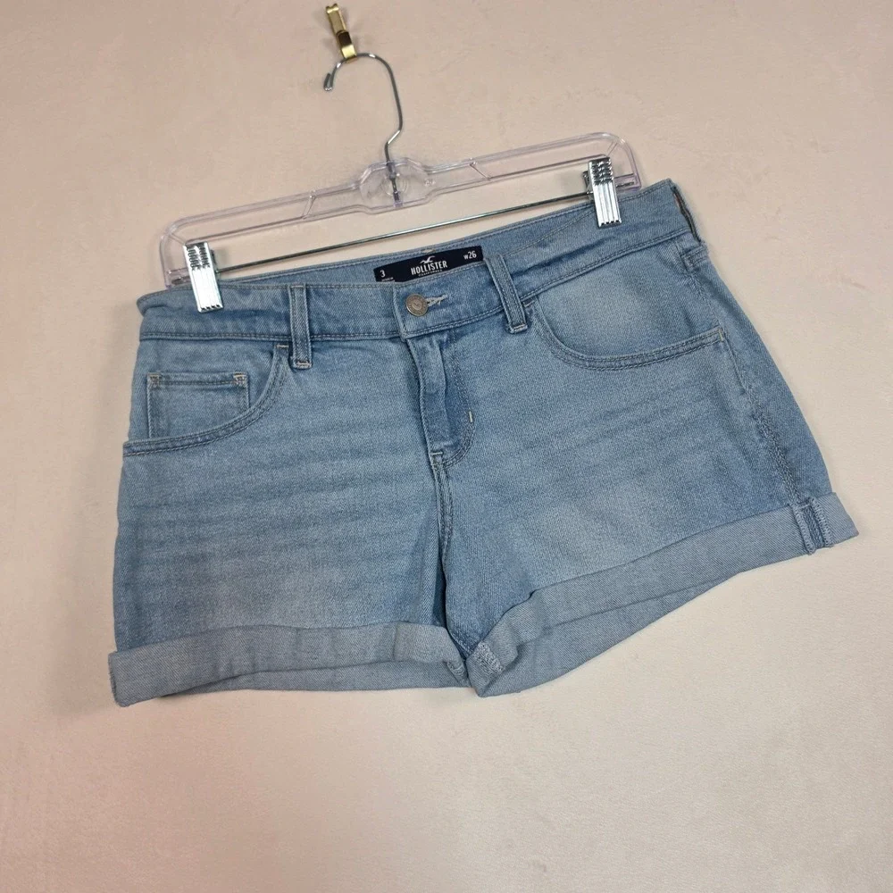 Hollister Denim Shorts Womens 3 or 26 Light Wash Low Rise Vintage Baggy Blue Y2K